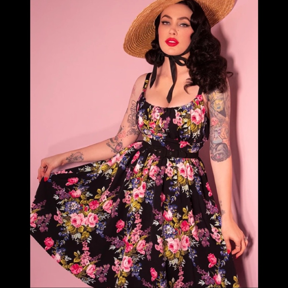 Vixen By Micheline Pitt Black Floral Ingenue Dress